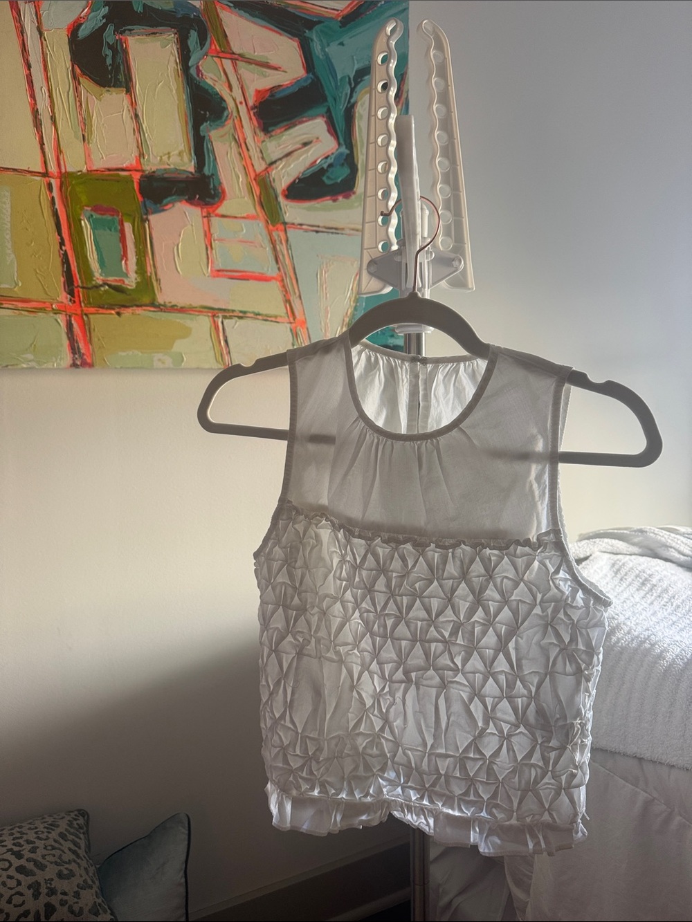 Ramy Brook White Ruffled Textured Sleeveless Top - Picture 3 of 5